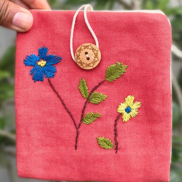 Blue Flower embroidered Sanitary Pouches for Girls