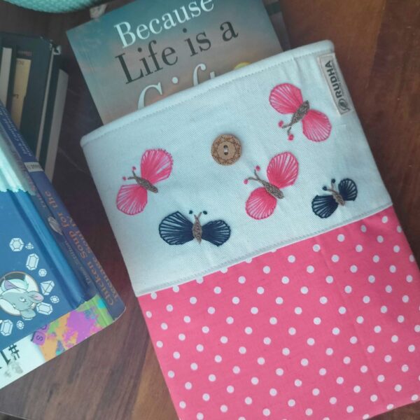 Peach Polka Dot book sleeve, Fabric book pouch, Padded book cover - Image 3