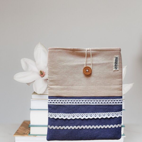 Blue book sleeve, Fabric book pouch, Padded book cover - Image 3