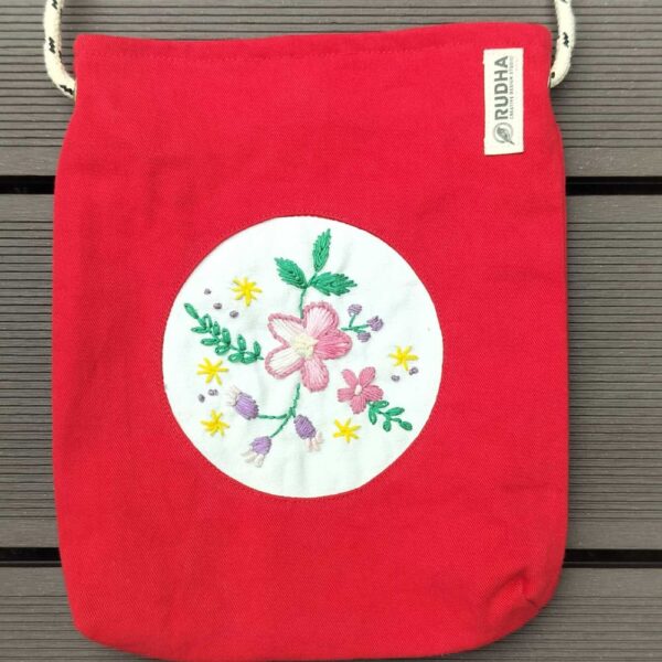 Red Small Sling Bag, Handcrafted sling for her, Cotton Slings for Women - Image 4
