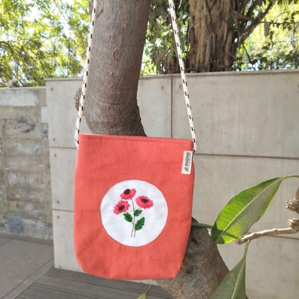 Orange Floral Small Sling Bag, Eco-Friendly Sustainable bags for Women - Image 2