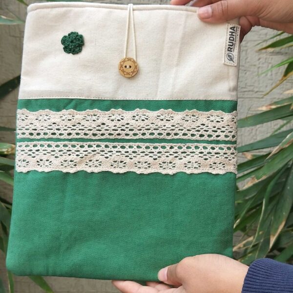 Green book sleeve, Fabric book pouch, Padded book cover - Image 4