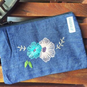 Pink Hand embroidered Pencil Cloth Zipper Pouch | Gift for Students | 9x5 inch