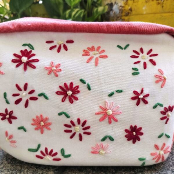 Flower embroidery Travel Pouch Cum Messenger bag - Image 5