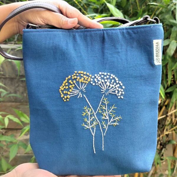 Flower Designed Hand Embroidered Cotton Sling Bag | Women Sling bags - Image 3