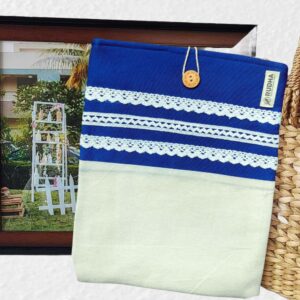 Blue book sleeve, Fabric book pouch, Padded book cover