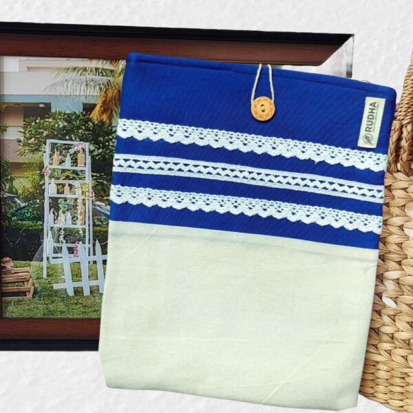 Blue book sleeve, Fabric book pouch, Padded book cover