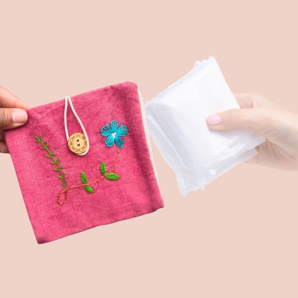 Blue Flower Cotton Sanitary pad Pouch Women/Girls - Image 2