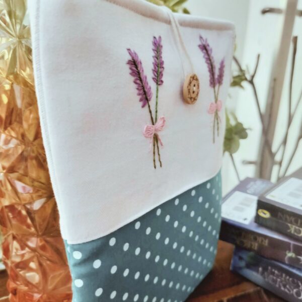 Purple Leaves Fabric book pouch, Padded book cover, Handmade Book Sleeve - Image 3