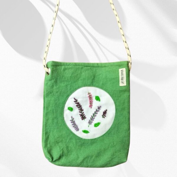 Green Hand embroidered Sling Bag, Cloth crossbody small slings for Girls - Image 4