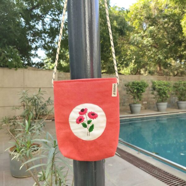 Orange Floral Small Sling Bag, Eco-Friendly Sustainable bags for Women - Image 3