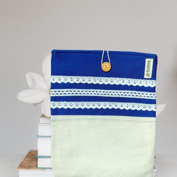 Blue book sleeve, Fabric book pouch, Padded book cover - Image 2