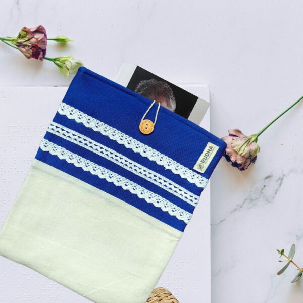 Blue book sleeve, Fabric book pouch, Padded book cover - Image 3