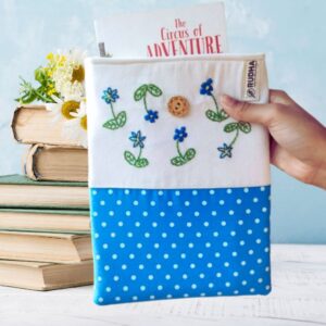 Blue Flower book sleeve, Handmade book pouch Padded book cover