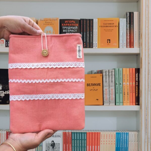 Orange book sleeve, Fabric book pouch, Padded book protector - Image 4