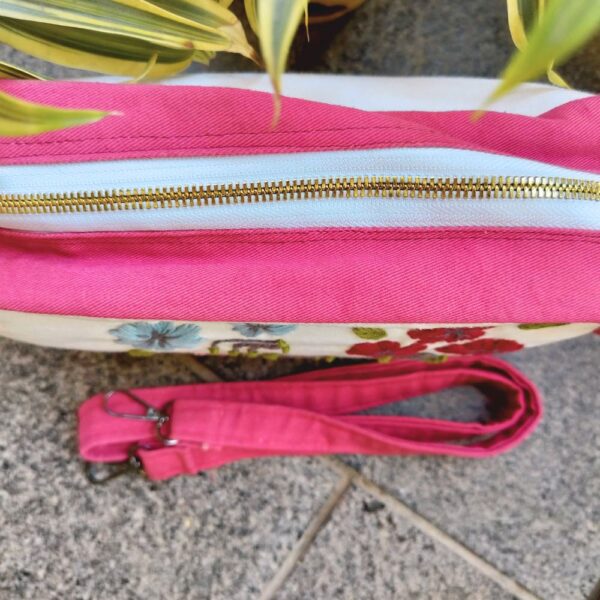 Pink Zipper Travel/Cosmetic Pouch Cum Crossbody bag for Women - Image 4