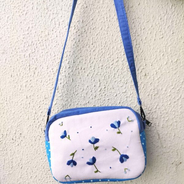 Blue Travel Zipper Pouch Cum Cotton Sling Bags for Women - Image 2