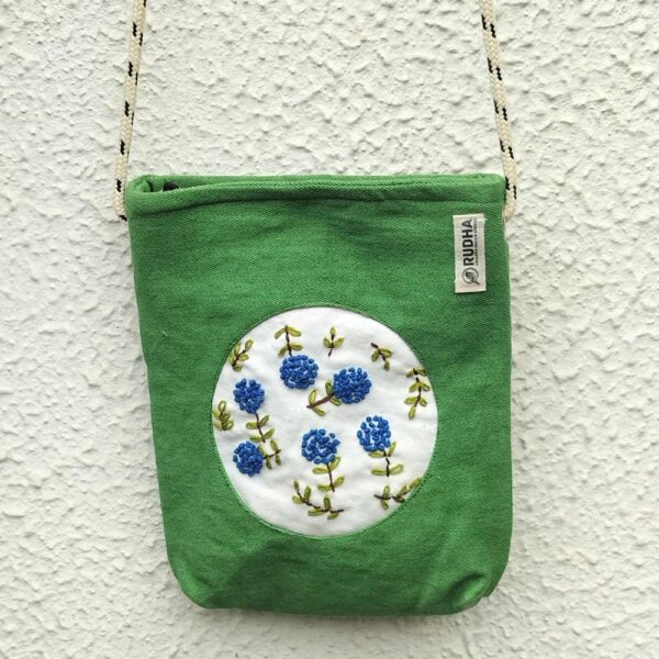Cotton Green Sling Bag, Women Hand embroidered Small Sling bags - Image 5