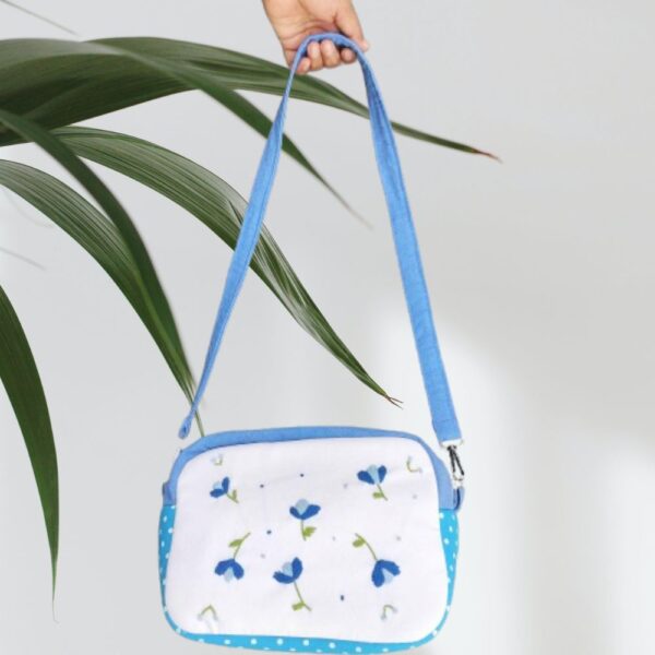 Blue Travel Zipper Pouch Cum Cotton Sling Bags for Women - Image 3