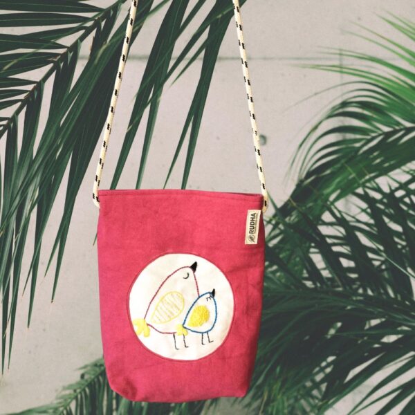 Pink Sling bag for Girls, Bird embroidered bags, Gift for her - Image 3