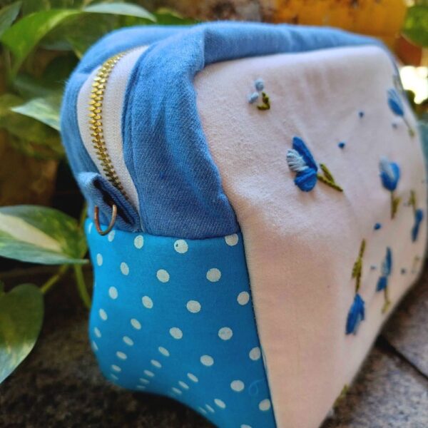 Blue Travel Zipper Pouch Cum Cotton Sling Bags for Women - Image 4