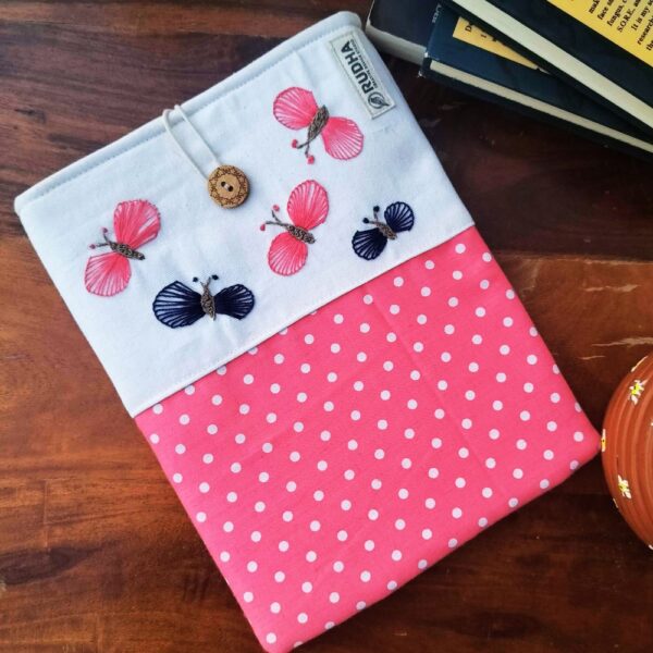 Peach Polka Dot book sleeve, Fabric book pouch, Padded book cover - Image 5