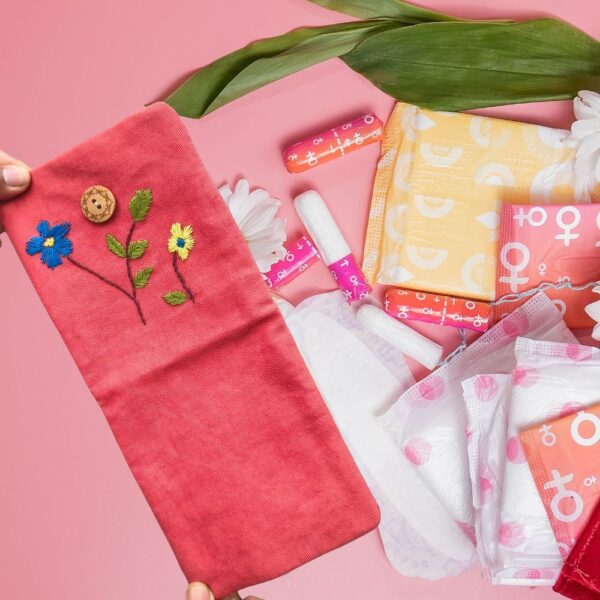 Blue Flower embroidered Sanitary Pouches for Girls - Image 2