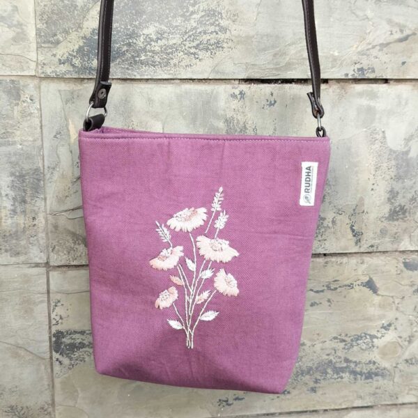 Purple Cotton Sling Bag for Ladies | Hand embroidery Sling Bags for Women - Image 3