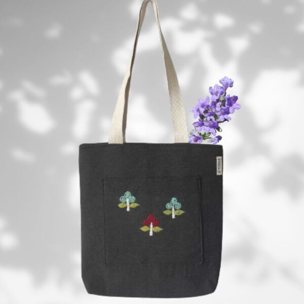 Black Hand Embroidered Cotton Totes For Women - Image 4