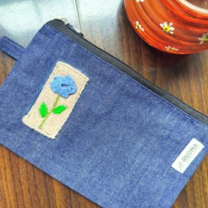 Blue Flower Cotton Travel Pouch for Women | Denim Zipper Pouch