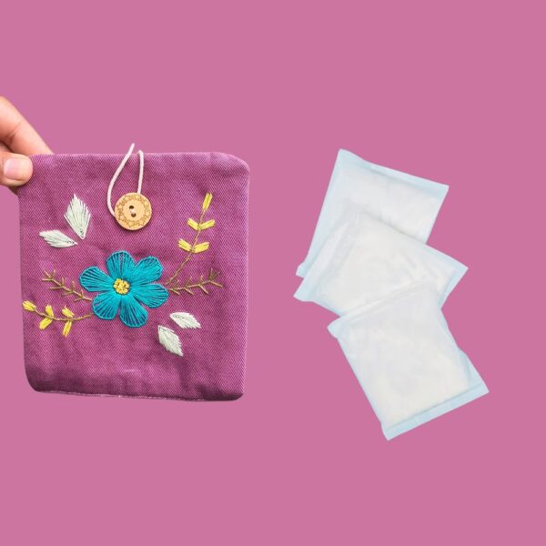 Purple Blue Flower Sanitary pad Pouch Women/Girls| School Girls Sanitary Pouch - Image 3