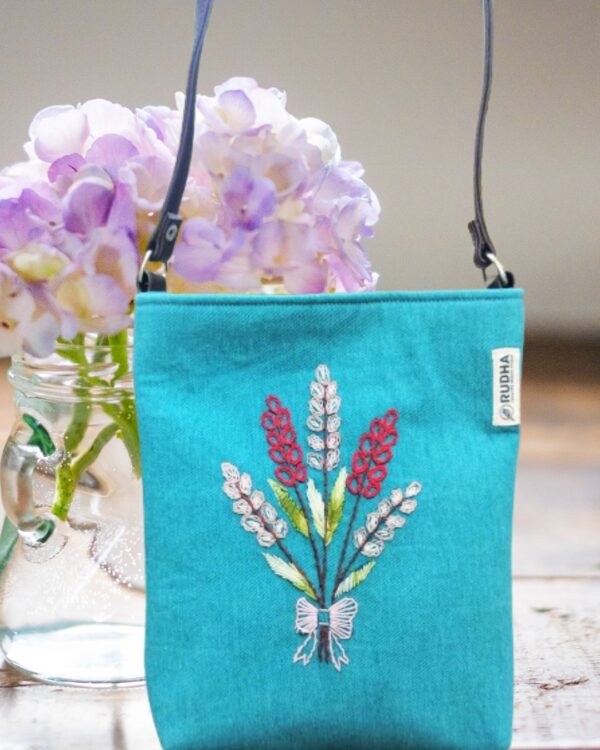 Cotton Sling Bags for Women | Sea Green hand embroidered Sling Bag - Image 4