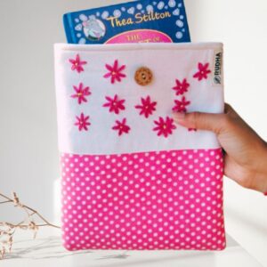 Pink Flower book sleeve, Fabric book pouch, Padded book cover