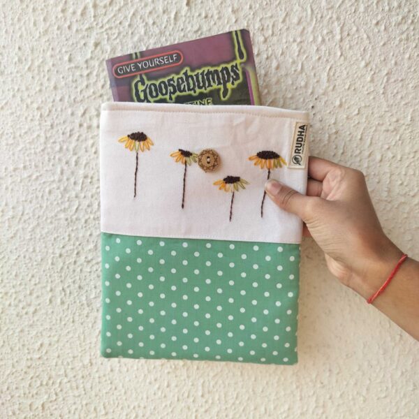 Yellow Flower book sleeve, Fabric book pouch, Padded book cover - Image 5