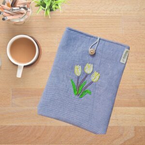 Blue book sleeve, Fabric book pouch, Padded book cover