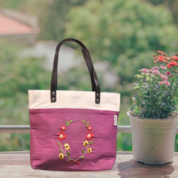 Women Purple Cotton Hand crafted Shoulder Bag /Hand Purse/Sustainable Bag - Image 2