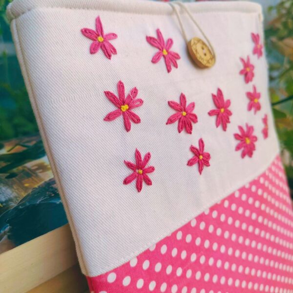Pink Flower book sleeve, Fabric book pouch, Padded book cover - Image 4