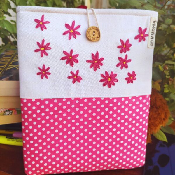 Pink Flower book sleeve, Fabric book pouch, Padded book cover - Image 3