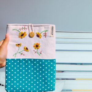 Hand Embroidered Book Sleeve | Cotton Padded Fabric Book Pouch | Handmade Gift for Book Lovers