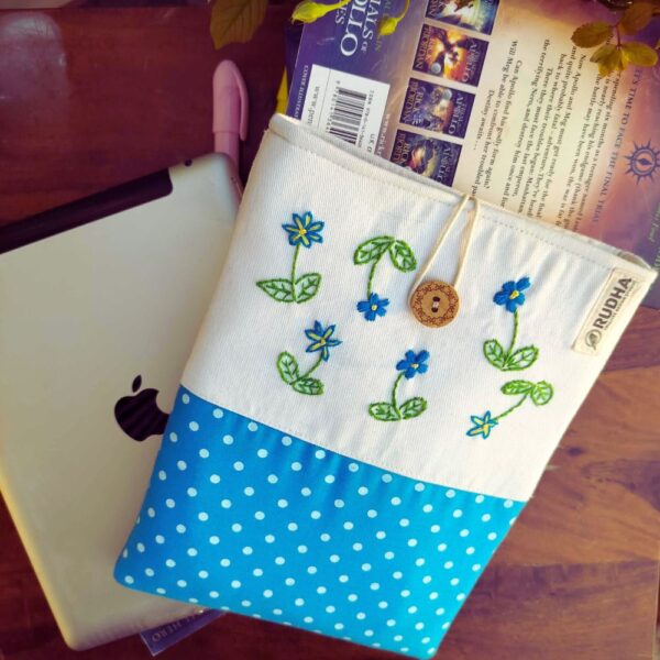 Blue Flower book sleeve, Handmade book pouch Padded book cover - Image 3