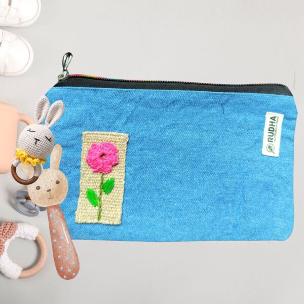 Fabric with Hand embroidery Zipper Pouch, Mutipurpose Cloth Organizer - Image 3