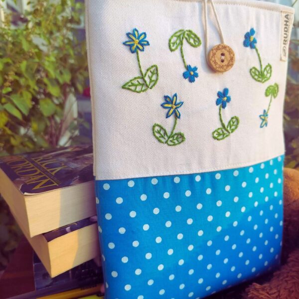 Blue Flower book sleeve, Handmade book pouch Padded book cover - Image 4