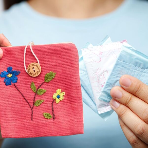 Blue Flower embroidered Sanitary Pouches for Girls - Image 3
