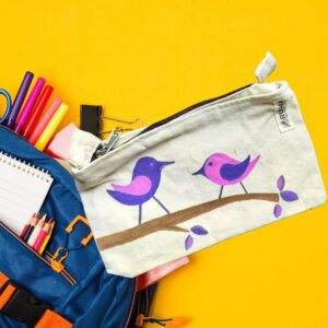 Birdy Pencil Pouches, Handpainted pouches, Sustainable zipper pouch