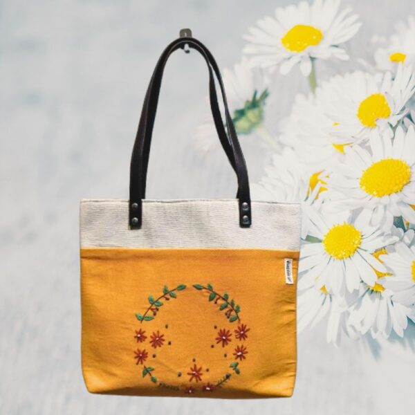 Cotton Shoulder Bag for Women, Mustard hand crafted hand bags for office, travel - Image 3