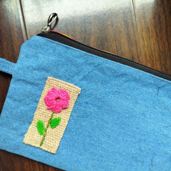 Fabric with Hand embroidery Zipper Pouch, Mutipurpose Cloth Organizer - Image 2