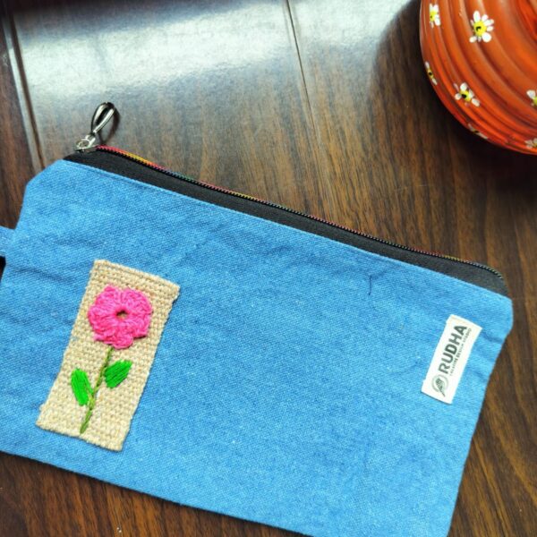 Fabric with Hand embroidery Zipper Pouch, Mutipurpose Cloth Organizer