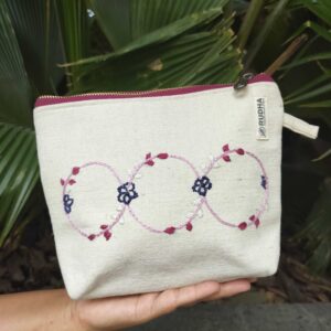 Cotton hand embroidered travel pouch with zipper - 9x7x1.5