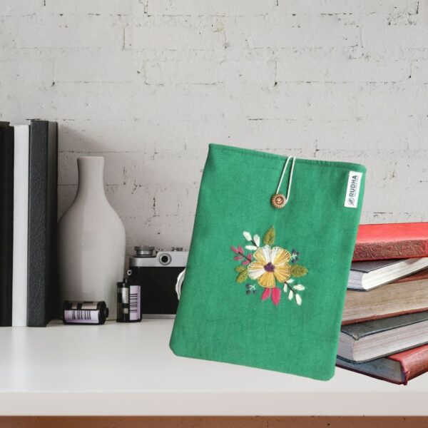 Embroidery Book Sleeve,Green Book Protector, Flower Book Pouch,Padded Book Cover - Image 2