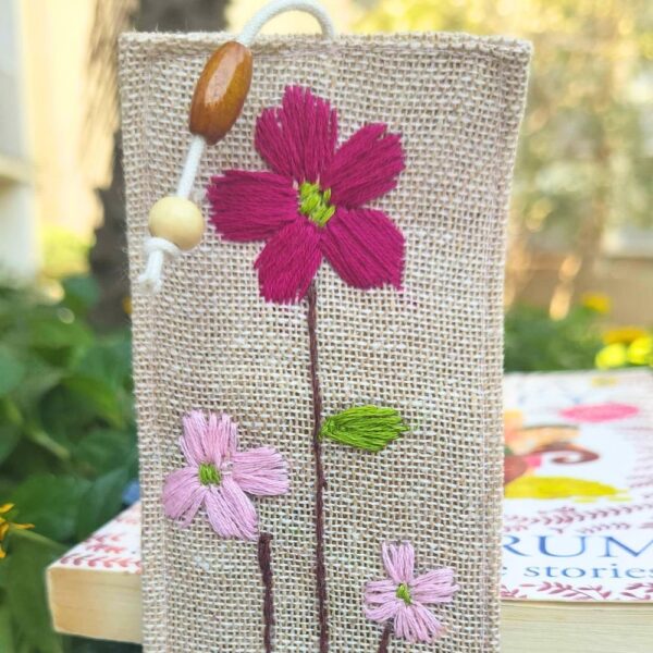 Pink Flower Fabric Bookmarks| Handmade Bookmarks 2x8 inches| Gift for students - Image 2